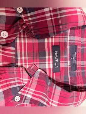 Nautica Red and Gray Plaid Button-Up Shirt